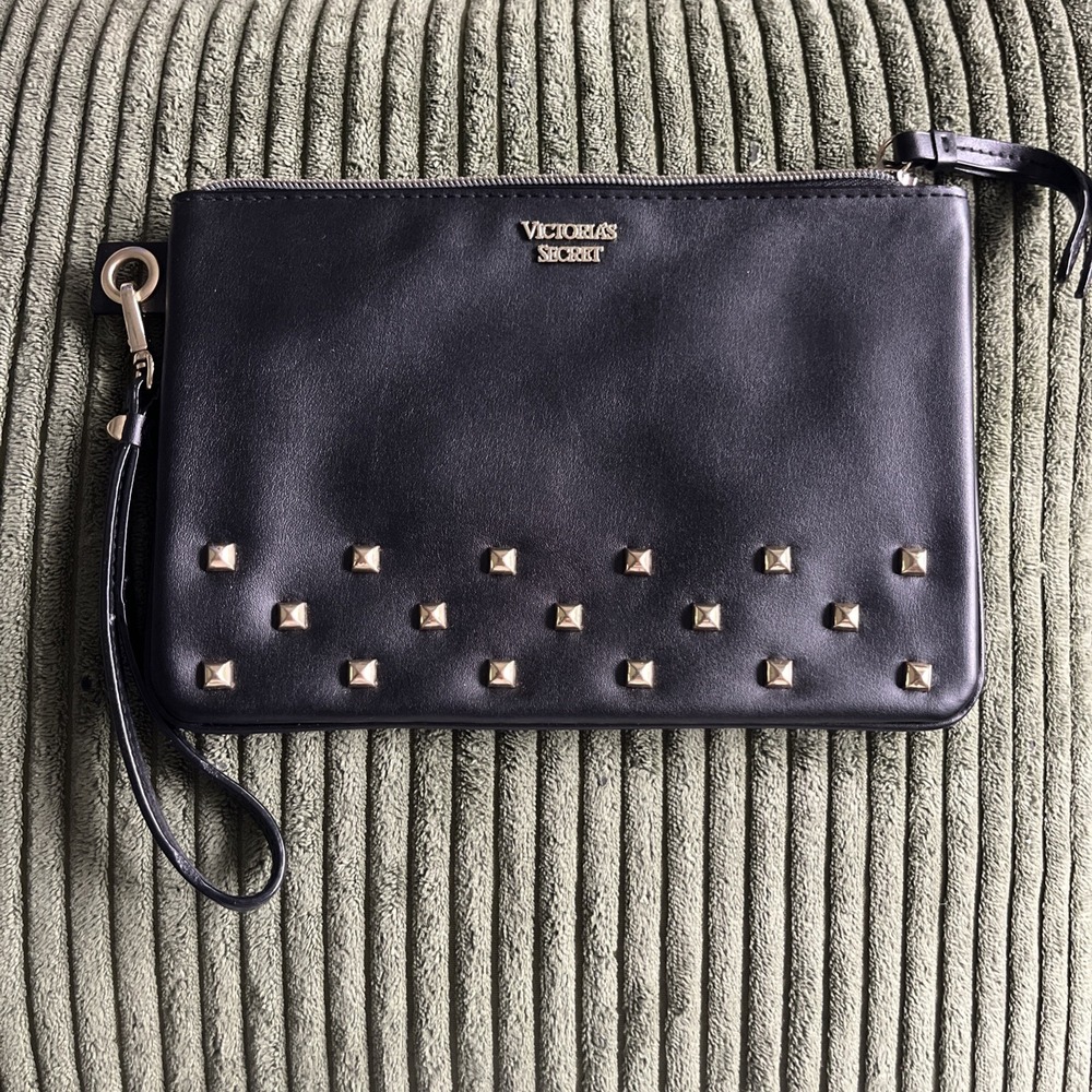 Victoria's Secret Wristlet Wallet Black Studded Purse Handbag